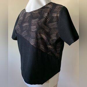 Vintage Sachiko Handmade Japanese Womens Blouse Crop Top Black Gold XS
